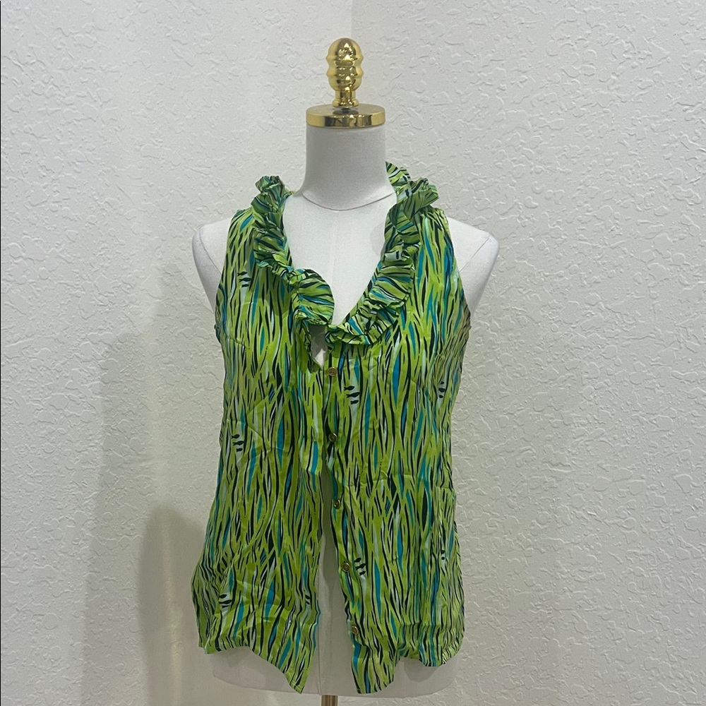 Lilly Pulitzer Green and Blue Ruffle Blouse